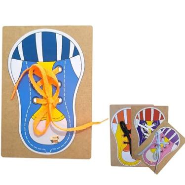 Imagem de Brinquedo Pedagógico Em Madeira Alinhavo Tênis - Meu Primeiro Laço (Tênis Azul Claro)