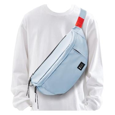 Imagem de Pochete transversal grande para mulheres e homens, bolsa de cintura impermeável com alça ajustável e 5 bolsos com zíper, Azul claro, Large, Pochete grande