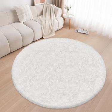 Imagem de ATRUG Tapete redondo fofo grande branco de 1,8 m para quarto, tapete redondo peludo tingido de gravata antiderrapante, felpudo felpudo para sala de estar, sala de estar, berçário, sala de jogos