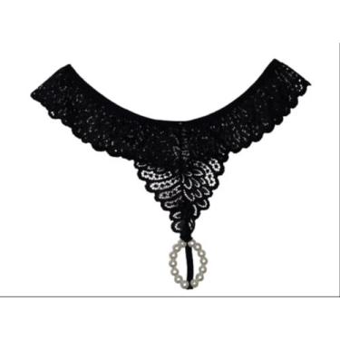 Imagem de Calcinha Tailandesa Fio Dental Com Pérolas - LorenStephany, Preto, GG