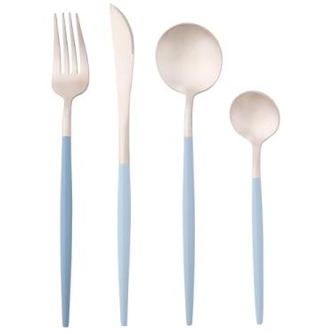 Imagem de WOLFF Faqueiro de Aço Inox Kyoto Champanhe e Mint 24 Peças - Jogos de Talheres - Mesa Posta - Utensílios de Cozinha, Enxoval, Casamento, Decoração