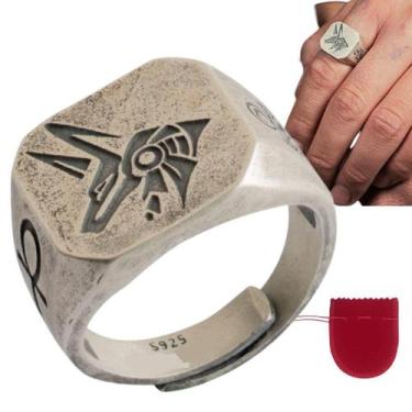 Imagem de Anel Prata 925 Egito Deus Anúbis Olho De Hórus Ajustável - Pjk store