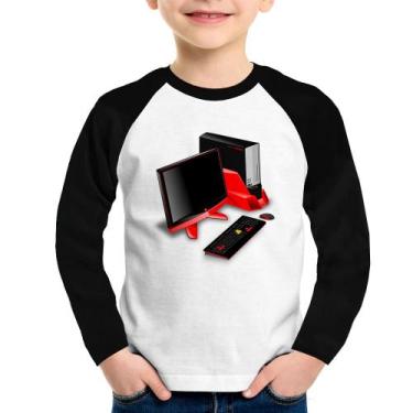 Imagem de Camiseta Raglan Infantil PC Gamer Manga Longa - Foca na Moda, Branco, 