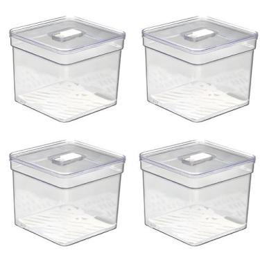 Imagem de Kit 4 Organizadores Geladeira 2,8 Litros Tela Tampa Acrílico Alimentos