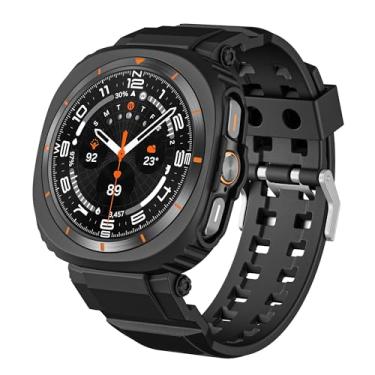 Imagem de WONJOY Compatível com Samsung Galaxy Watch 7 Ultra 2024 de 47 mm com capa amortecedora, pulseira de silicone esportiva de substituição, capa protetora resistente, acessórios para homens e mulheres