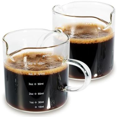 Imagem de Conjunto de 2 xícaras de café expresso de 142 g, canecas de café, copo de café expresso com alça, xícaras de chá latte de cappuccino, copos de demitasse com bico duplo, copo de vidro transparente