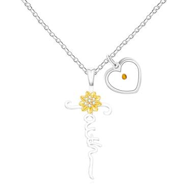 Imagem de Vivaday Colar com cruz de semente de mostarda de girassol | Verso da Bíblia Cristã Mateus 17:20 Colares | Joias ajustáveis de zircônia Bless Encouragement | Simboliza fé e esperança YA4791, Medium,