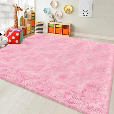 Imagem de JiaoBaba Tie-Dye Rosa Tapete felpudo antiderrapante para sala de estar 2,4 x 3 m Tapete de cabeceira para quarto de crianças, meninos, adolescentes, berçário, dormitório, escritório, tapetes estéticos