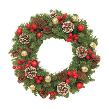 Imagem de FytStycale Guirlanda de Natal falsa, guirlanda de porta da frente com bolas, enfeites de guirlanda de feriado, decoração de Natal para janela do quarto, festival