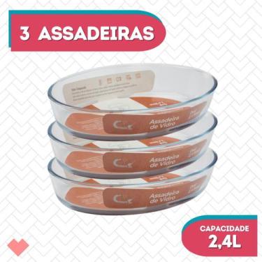 Imagem de Kit 3 Assadeira Oval Vidro Temperado 2,4L Forno Massas - CasaVita, Ova