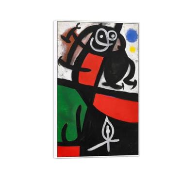 Imagem de Joan Miró Imagem de arte de parede em tela - reprodução de obras de arte famosas abstratas - pinturas com moldura branca para decoração de sala de estar (despertar do amor) 60 x 95 cm - 23 x 37 pol
