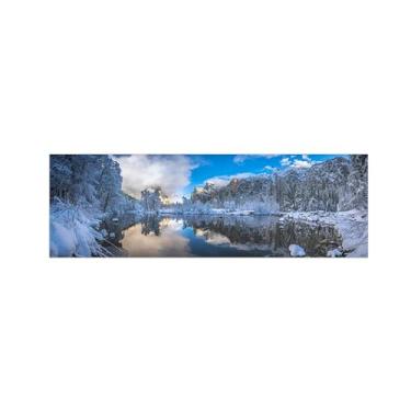 Imagem de Pintura de arte de parede em tela paisagem imagem de natureza - lago floresta de inverno - impressão em tela - pôster e impressões para decoração de parede de sala de estar 50 x 150 cm sem moldura