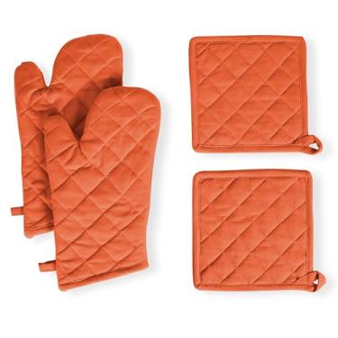Imagem de Native Fab Conjunto de 4 peças - 2 luvas de forno e 2 pegadores de panela, resistente ao calor, 100% algodão, design acolchoado, aderência antiderrapante, lavável na máquina, ideal para assar