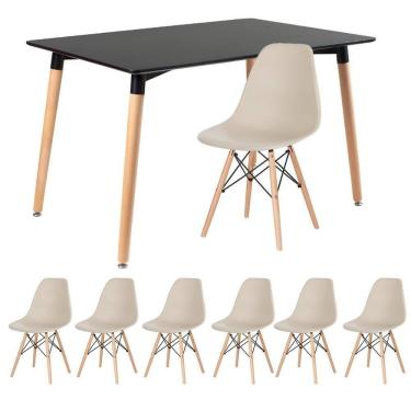 Imagem de Kit - Mesa Retangular Eames 80 X 120 Cm Preto + 6 Cadeiras Dsw Nude Mesa Preto Com Cadeiras Nude