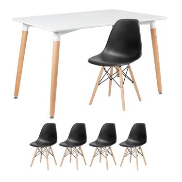 Imagem de Kit - Mesa Retangular Eames 80 X 120 Cm + 4 Cadeiras Dsw Mesa Branco Com Cadeiras Preto Mesa Branco Com Cadeiras Preto