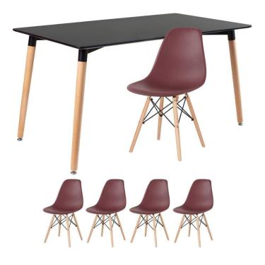 Imagem de Kit - Mesa Retangular Eames 80 X 140 Cm + 4 Cadeiras Dsw Mesa Preto Com Cadeiras Marrom Mesa Preto Com Cadeiras Marrom