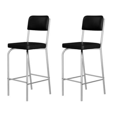 Imagem de 2 Banqueta Alta Aço Reforçado Acento e Enconsto Estofado Preto Moderna