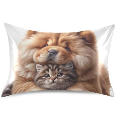 Imagem de Chow Chow Travesseiros de cetim para cachorro gato gatinho travesseiro refrescante travesseiro padrão queen king design almofadas decoração de cama, tamanho king, 101,6 cm x 50,8 cm