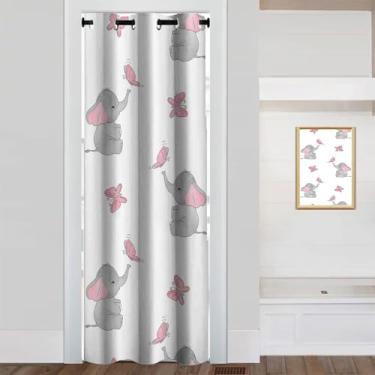 Imagem de Cortinas de porta de elefante de desenho animado para portas, linda cortina blackout de elefante e borboleta para armário de quarto infantil, cortinas de privacidade com isolamento térmico com ilhós