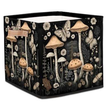 Imagem de JXDXHCW Cesta de armazenamento de 33 x 33 cm, cogumelos, borboleta, pano de poliéster, organizador de brinquedos, roupas, toalhas, organizador para quarto de crianças, prateleiras, despensa