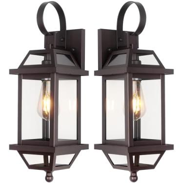 Imagem de Brilvibera Luminária Industrial Grande Para Varanda - 18" Bronze, Pacote Com 2 Luzes Externas, Arandelas De Parede Externas Marrom Fundo Selado, Lanterna Externa Casa