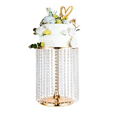 Imagem de Suporte de bolo de casamento para mesa de sobremesa, pingente de cristal dourado de 30 cm, suporte de bolo de metal serve como uma placa de exibição de cupcakes de sobremesa, 40 cm de altura (dourado)