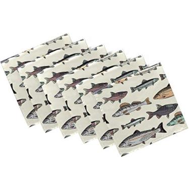 Imagem de ZzWWR Guardanapos de pano padrão de peixe vintage, conjunto de 6 20 x 20 polegadas Macio e confortável de poliéster guardanapo de jantar para família, restaurante, casamentos, festas