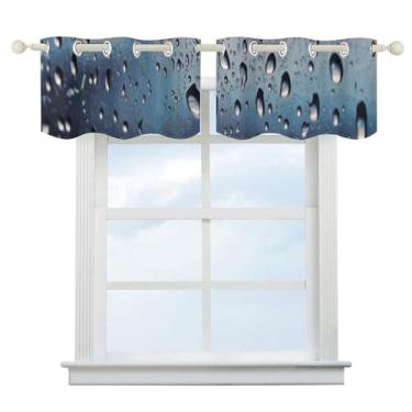 Imagem de Cortina blackout de vidro com gotas de chuva para escurecimento de quarto, cortinas de janela curtas, isolamento térmico, para cozinha, sala de jantar, quarto, 2 painéis 132 x 46 cm