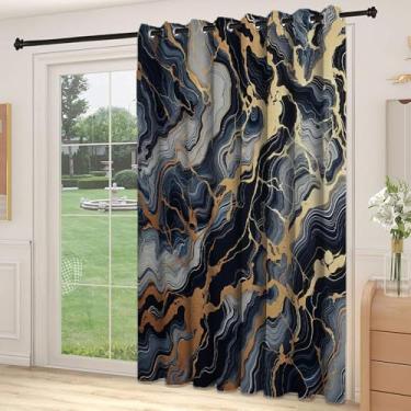 Imagem de Divisória de parede de cortina de divisória azul marinho, efeito de mármore com linhas amarelas douradas, impressão de pintura abstrata moderna, adequada para portas de vidro deslizantes, cortinas