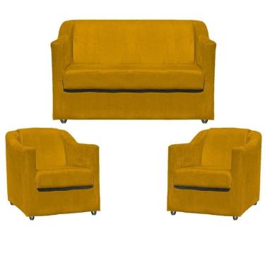 Imagem de Kit Namoradeira Decorativa + 2 Poltronas Para Sala Manicure Recepção Consultório Mila Suede