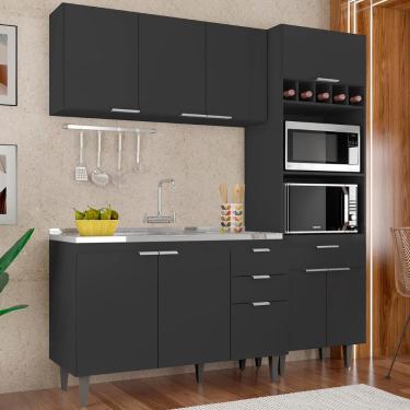 Imagem de Armário De Cozinha Cp02 Com Pia 120cm Pérola Z34 Preto - Mpozenato