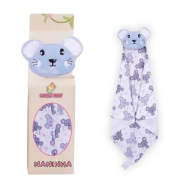 Imagem de Naninha Para Bebê Porta Chupeta Bichinhos - Criativa, Ratinho Azul