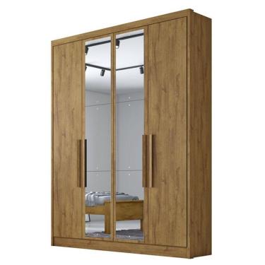 Imagem de Guarda Roupa Solteiro Sevilha 4 Portas 3 Gavetas Cumaru 23 Com Nicho E Espelho – Novo Horizonte