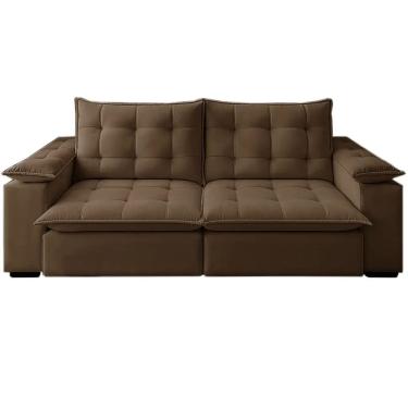 Imagem de Sofá City MR Decor com Molas Ensacadas 6 Lugares Retrátil e Reclinável 290cm Tecido Veludo Cor Marrom