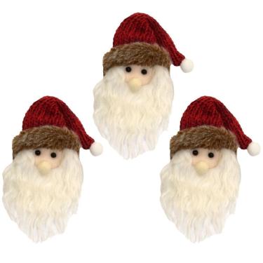 Imagem de Kit 3 Pelúcias Carinha Papai Noel Scotch Pendente Gorro Crochê 13cm - Magizi