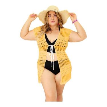 Imagem de Saída Praia Plus Size Regata Curta Aberta Tricot Kimono - PLUS MESMO E
