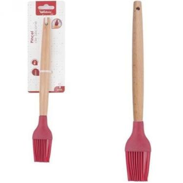 Imagem de Pincel Culinario Silicone Cabo Madeira 27cm Vermelho Wellhom - Wellmix