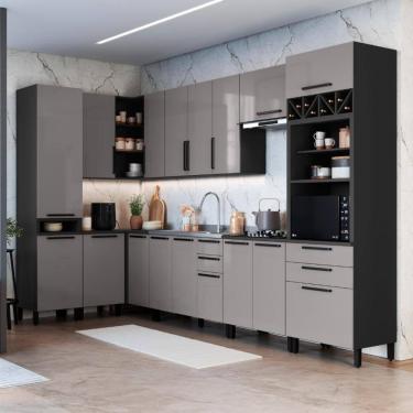 Imagem de Cozinha Modulada Completa Fidelitá Mônaco 10 Peças 529cm 17 Portas 4 Gavetas Sem Tampo grafite/titânio