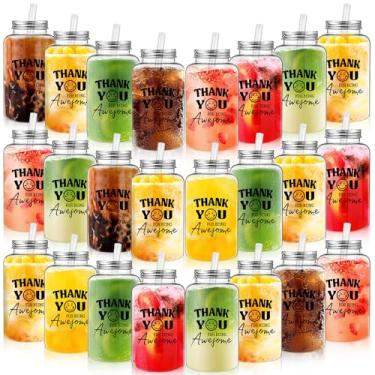 Imagem de Romooa 24 peças de copos de agradecimento a granel 482 g presentes de agradecimento de funcionários copos de plástico presentes inspiradores copo acrílico reutilizável skinny com tampa canudo para
