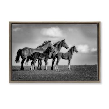 Imagem de Stupell Industries Babies On Board Horse Family Brown Framed Floater Canvas Wall Art Design por Wendy Caro, 17 x 25
