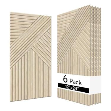 Imagem de Olanglab Painéis de parede acústicos autoadesivos pacote com 6, 23,6 x 11,8 por painéis acústicos absorventes de som, painéis de som decorativos para estúdio doméstico e escritório, padrão de carvalho