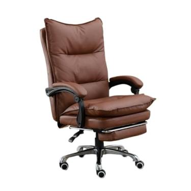 Imagem de Cadeira de escritório executiva com rodas de borracha, retrô, couro PU, ergonômica, três seções, suporte alto para as costas (marrom)