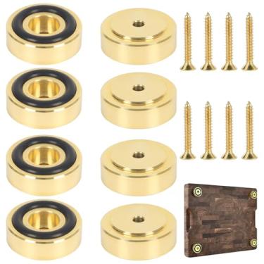 Imagem de 8 peças de pés de tábua de corte de latão de 3 x 1 cm com almofadas antiderrapantes, pés de tábua de corte, pés antiderrapantes de ouro, pernas com pés e parafusos de borracha de silicone, kit para
