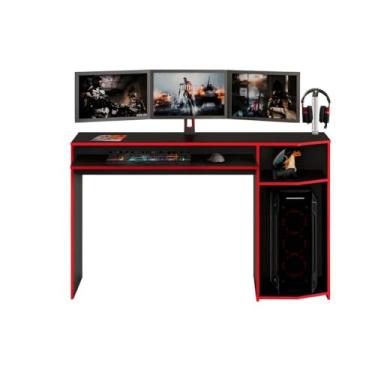 Imagem de Escrivaninha Gamer Mesa Computador/Notebook Multiuso Quarto Escritorio - 78 x 90cm (PRETO/VERMELHO)