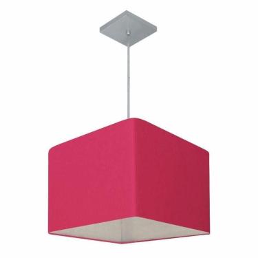 Imagem de Lustre Pendente Quadrado Vivare Md-4059 Cúpula Em Tecido 21/35x35cm - Bivolt Rosa-pink 110v/220v
