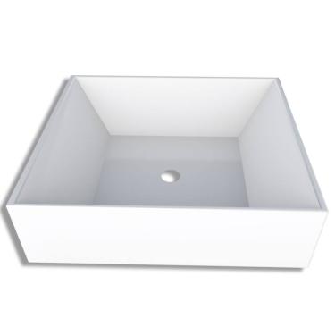 Imagem de Cuba de Apoio para Banheiro em Mármore Sintético Prisma Branco 31cm - P88834 - COZIMAX