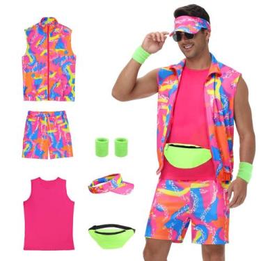Imagem de Conjunto masculino Costume Tosjack 80s Workout Neon XL