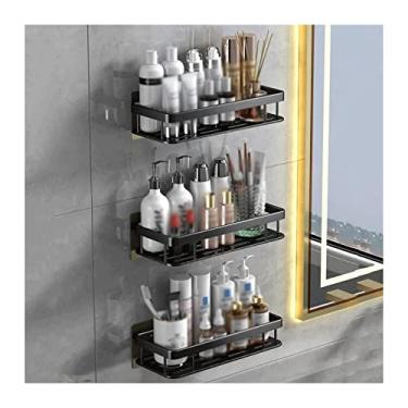 Imagem de Rack de armazenamento de banheiro, vaso sanitário, simples, plástico, lavatório, suporte de parede, suporte de armazenamento não perfurado, essencial para casa (preto, 3)