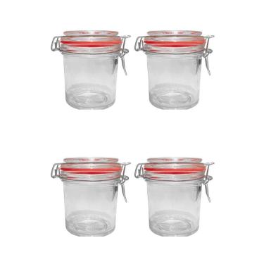 Imagem de Kit 4 Potes Hermético Vidro Trava Metal 300Ml Class Home
