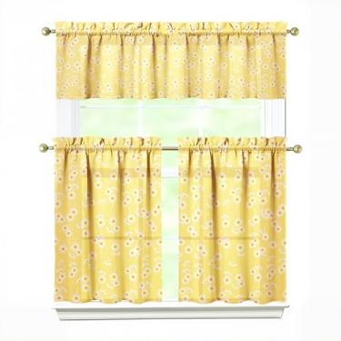 Imagem de aiwkjdns Conjunto de 3 peças de cortinas e sanefas de cozinha para janelas de cozinha, decoração de casa de fazenda, decoração sobre pia 69,8 x 91,4 cm